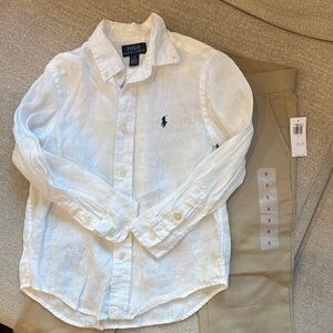 Polo Ralph Lauren White linen shirt and Tan Old Navy Pants Set size 5